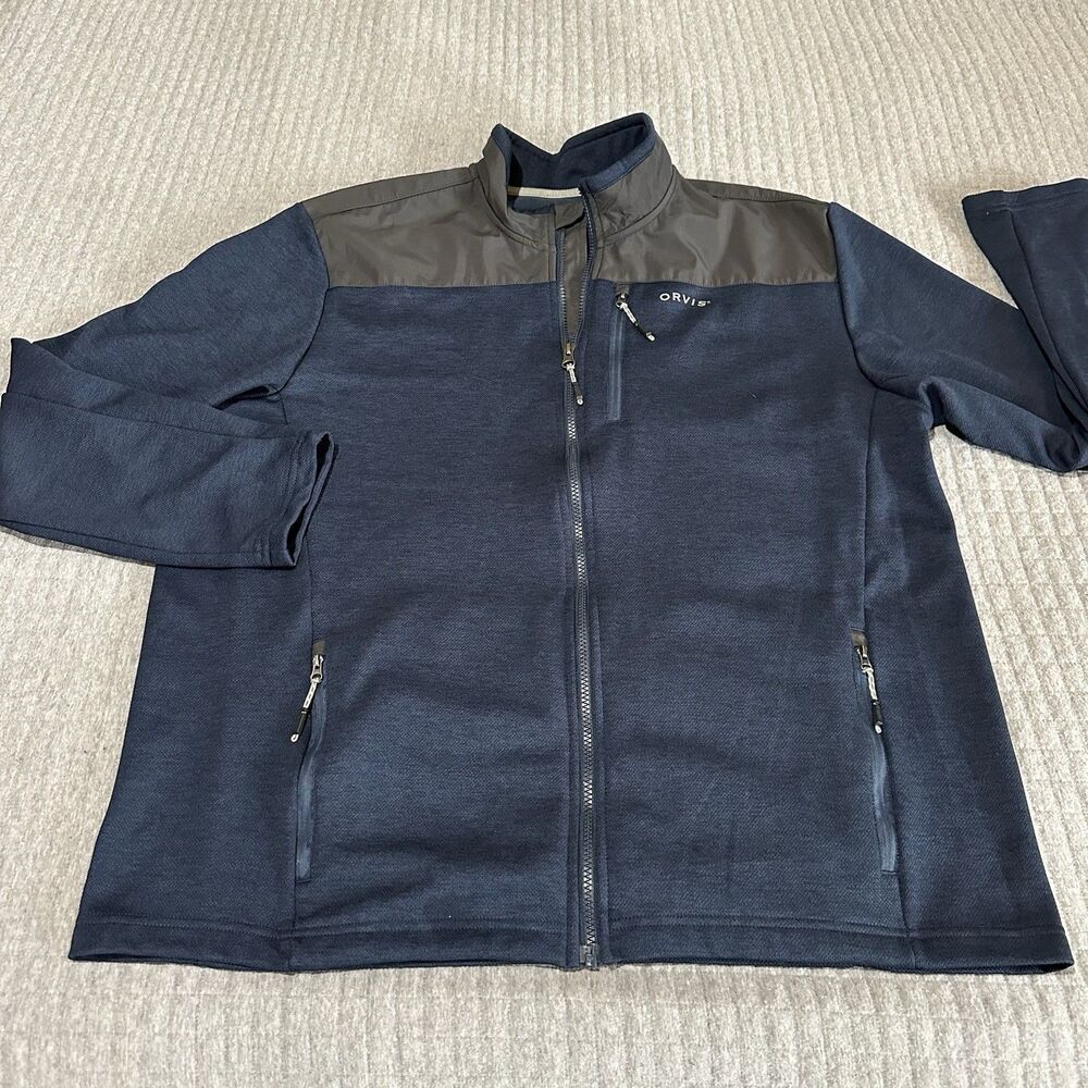 Orvis Men's XL Navy Gray Full Zip Softshell Outdoor Jacket  Lined Casual Sporty